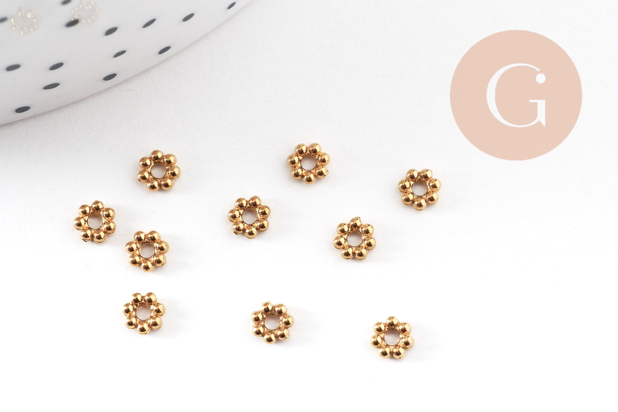 Gingerlily Perles Rondelles Fleurs Doré 4mm x10 Inox