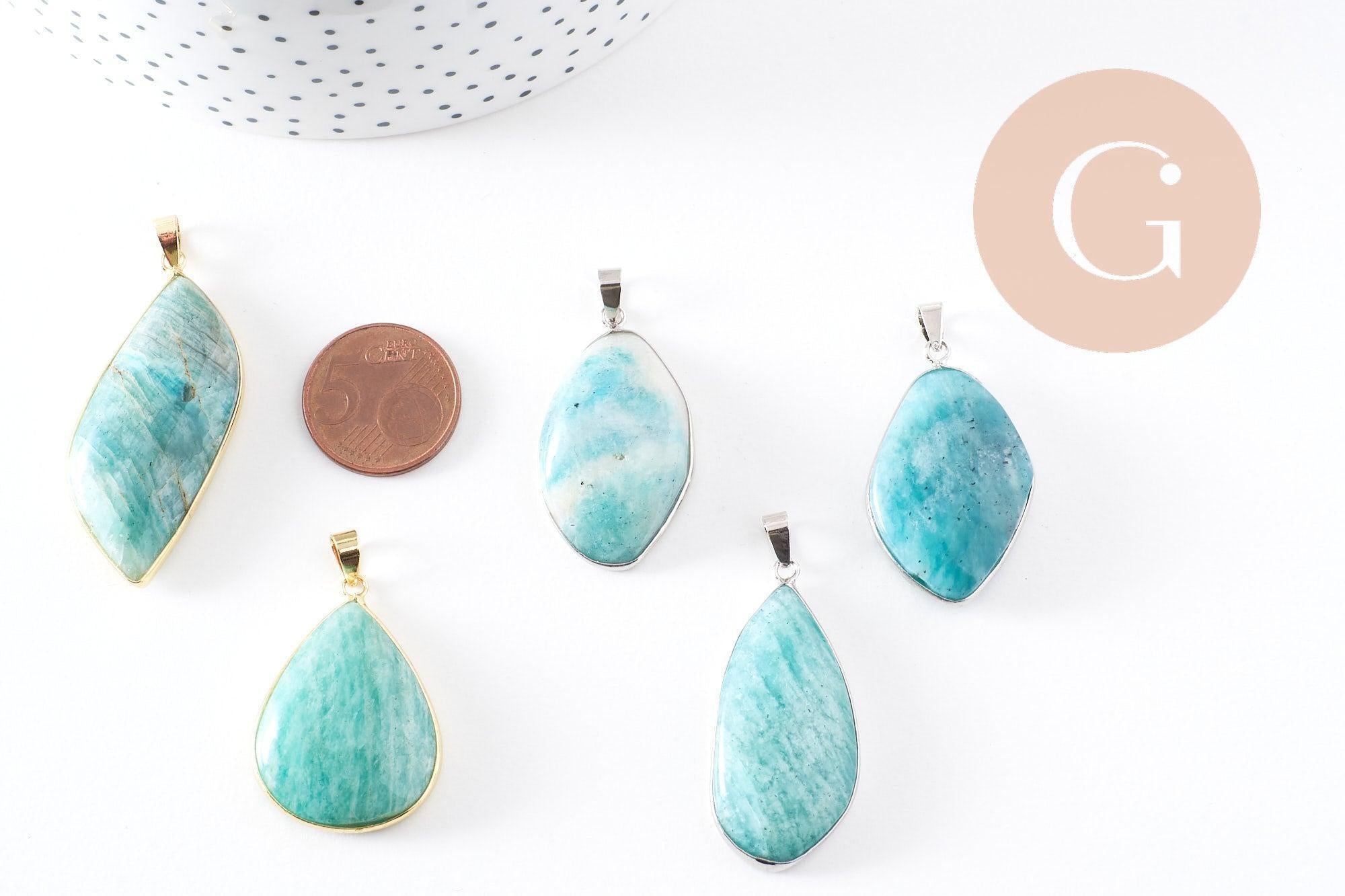 Gingerlily Feuille Amazonite Laiton 34-46mm x1 Pendentif