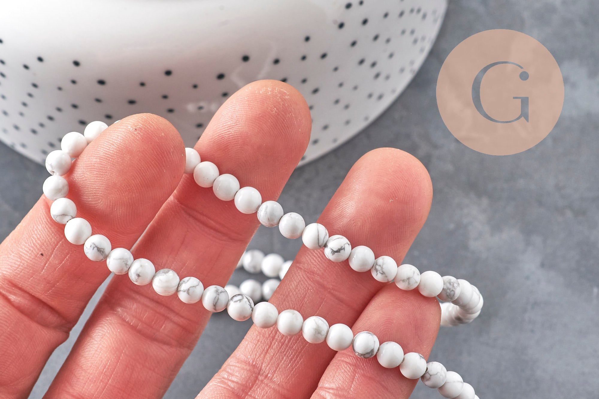 Gingerlily Perles howlite blanche 4mm fil 38cm marbré