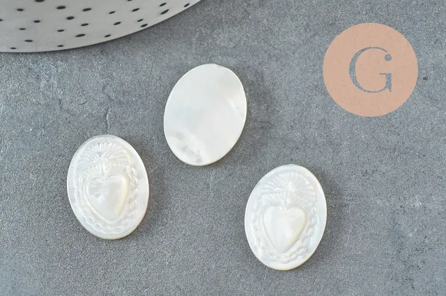 Gingerlily Cabochons G9623 cabochon nacre Coeur Ex Voto 20x15