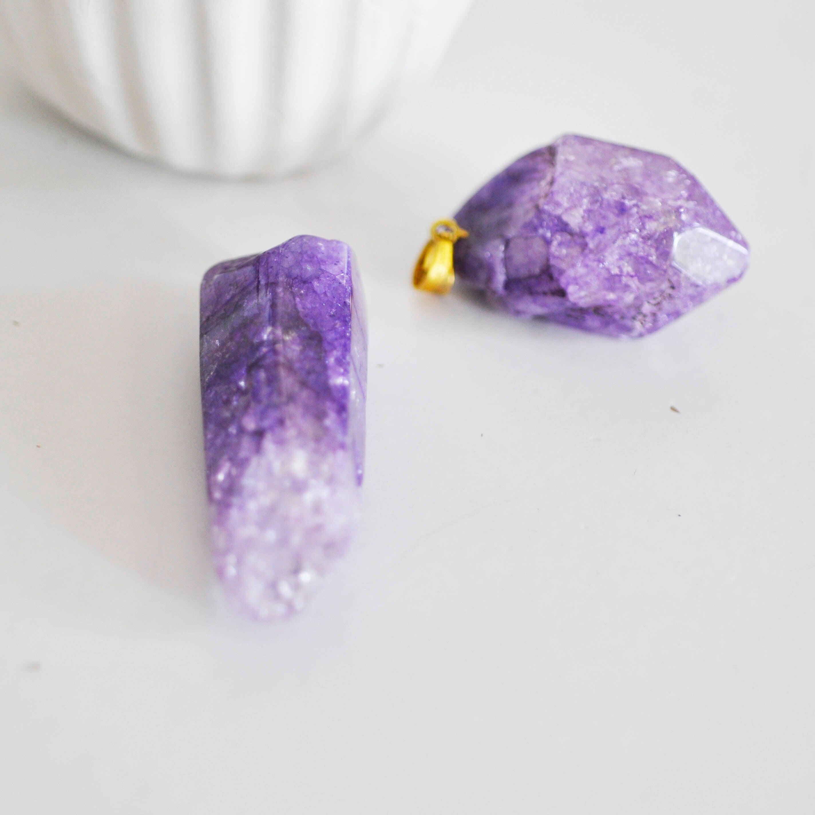 Gingerlily Pendentifs cristal violet pendentif pierre support doré