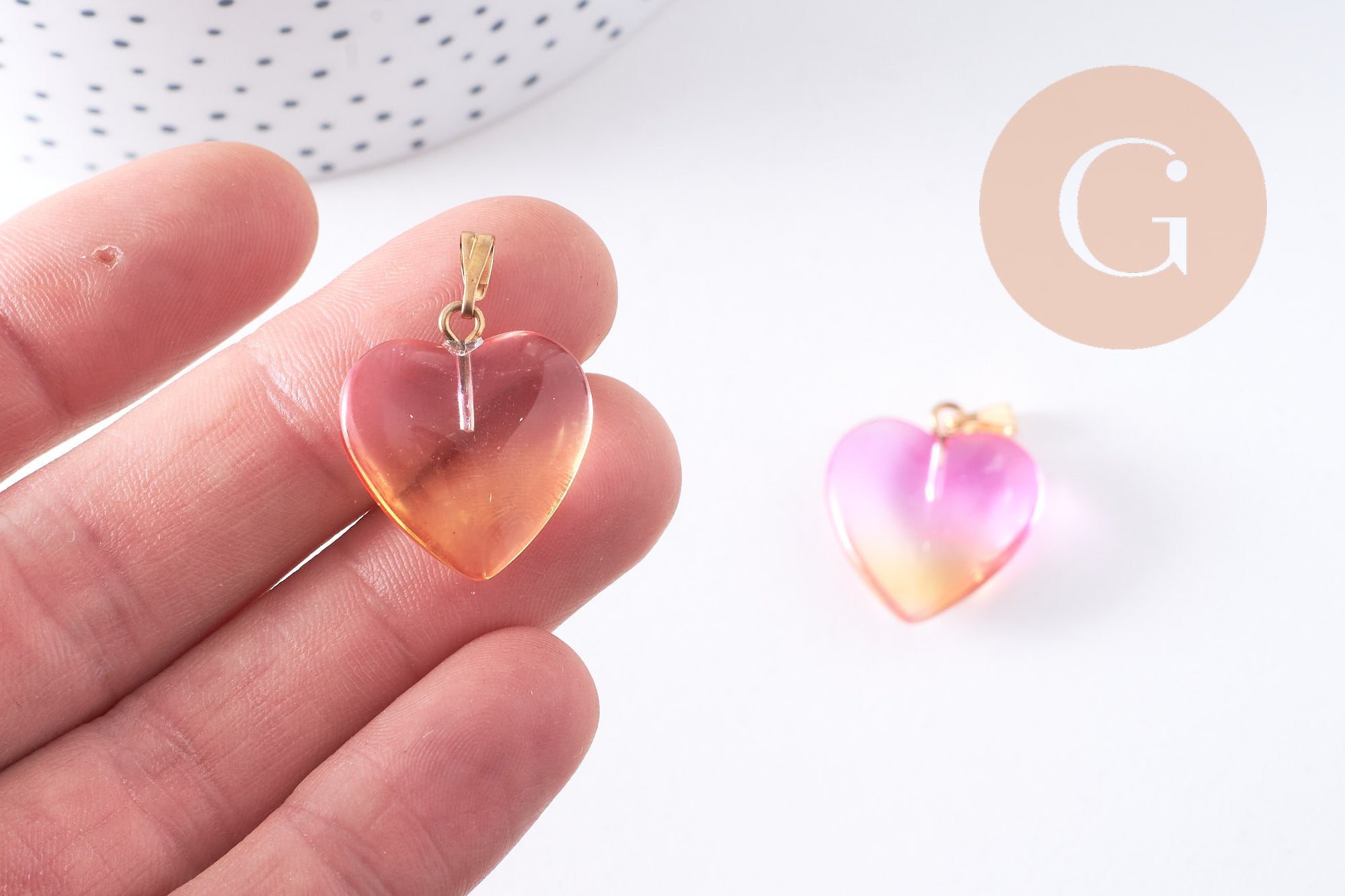 Gingerlily Pendentifs DIY pendentif cœur verre rose 22mm x1