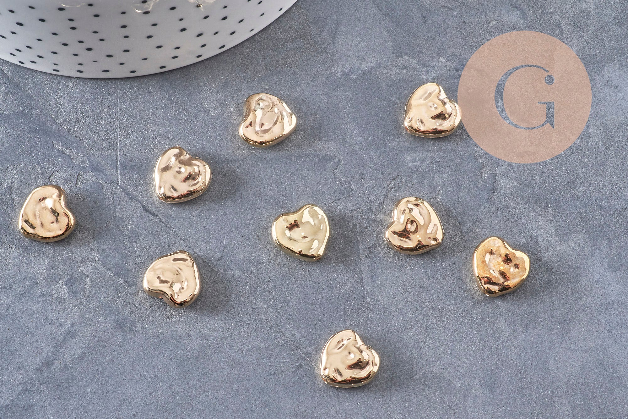 Gingerlily Perles bijoux DIY Cœur texturé G10967 perle dorée 13,5mm x20