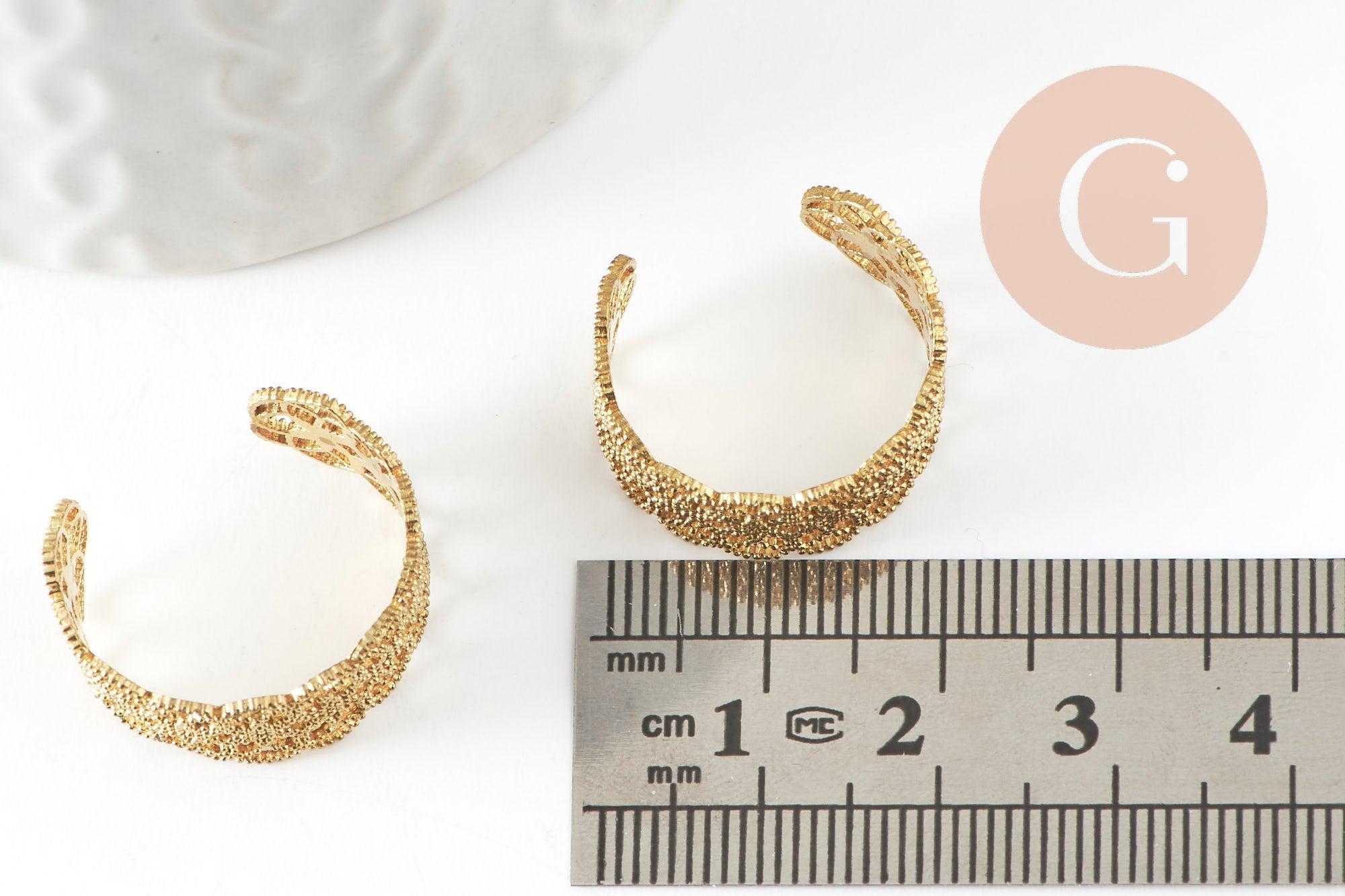 Gingerlily Apprêts bague réglable dentelle laiton brut 19mm x2