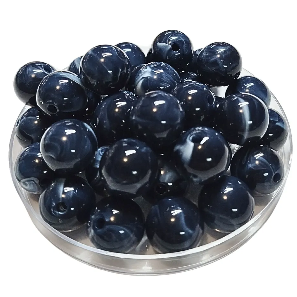 ARTSHOP Boules 16MM Perles Acrylique Bleu Marine Marbré x15