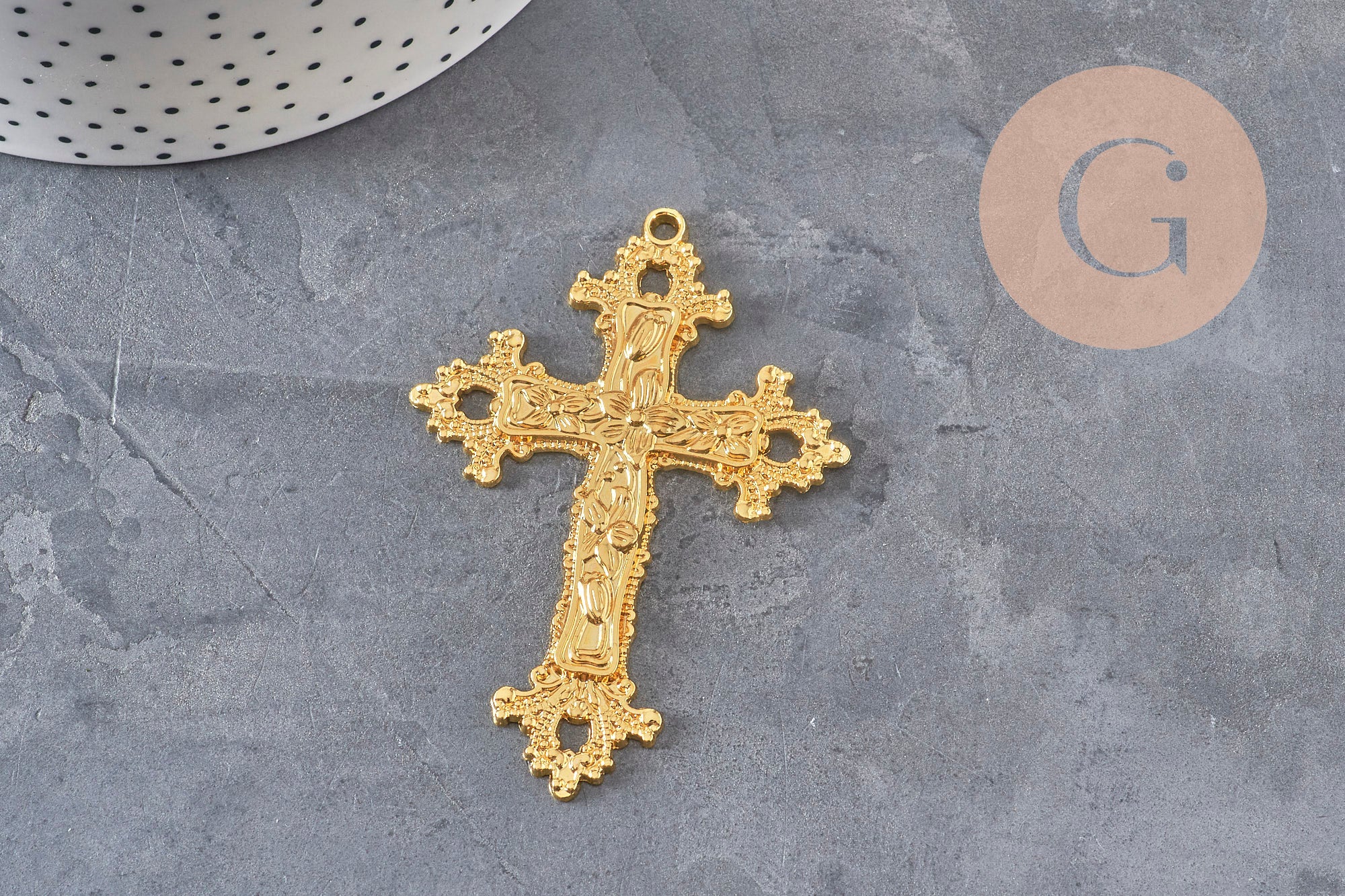 Gingerlily Pendentif Croix Fleurie Zamac Doré 74 mm x1