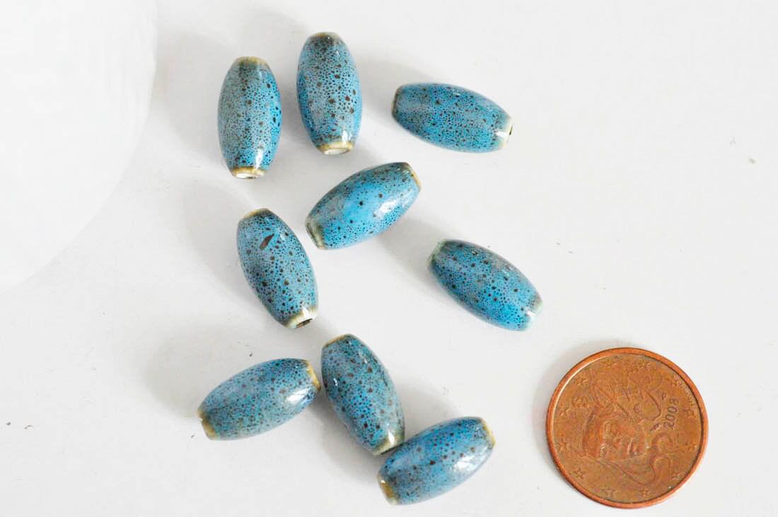 Gingerlily Perles ovales porcelaine bleue émaillée x5 16mm