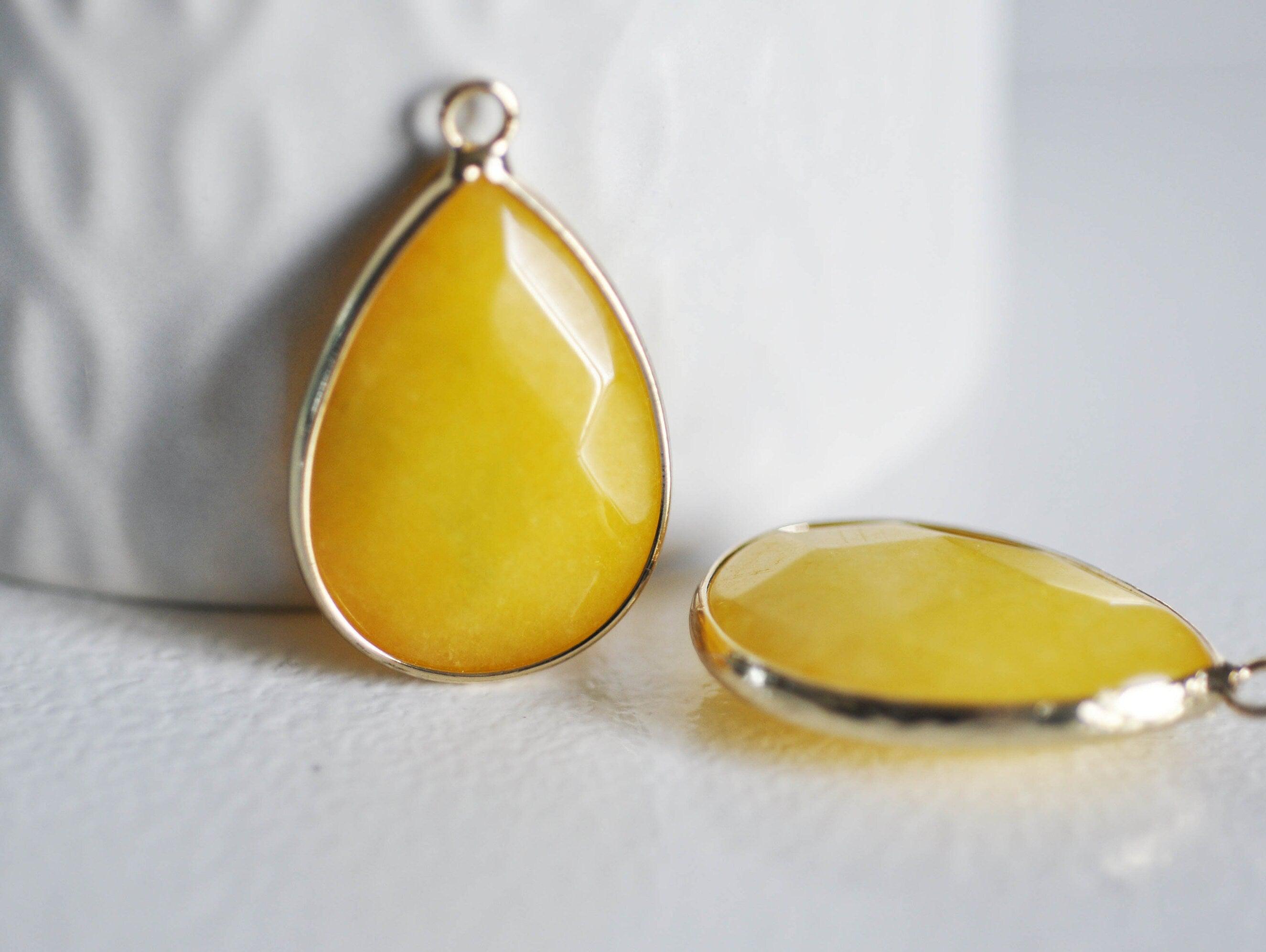 Gingerlily Perles G1032 pendentif goutte jade jaune 35mm x1