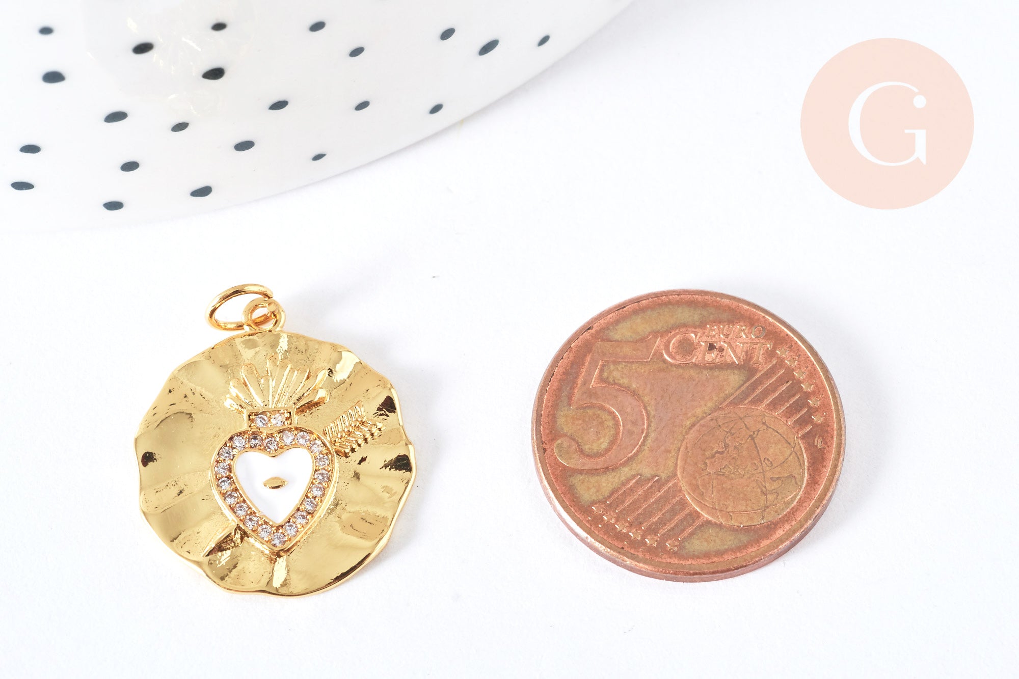 Gingerlily Pendentifs G7133 pendentif médaille coeur blanc x1