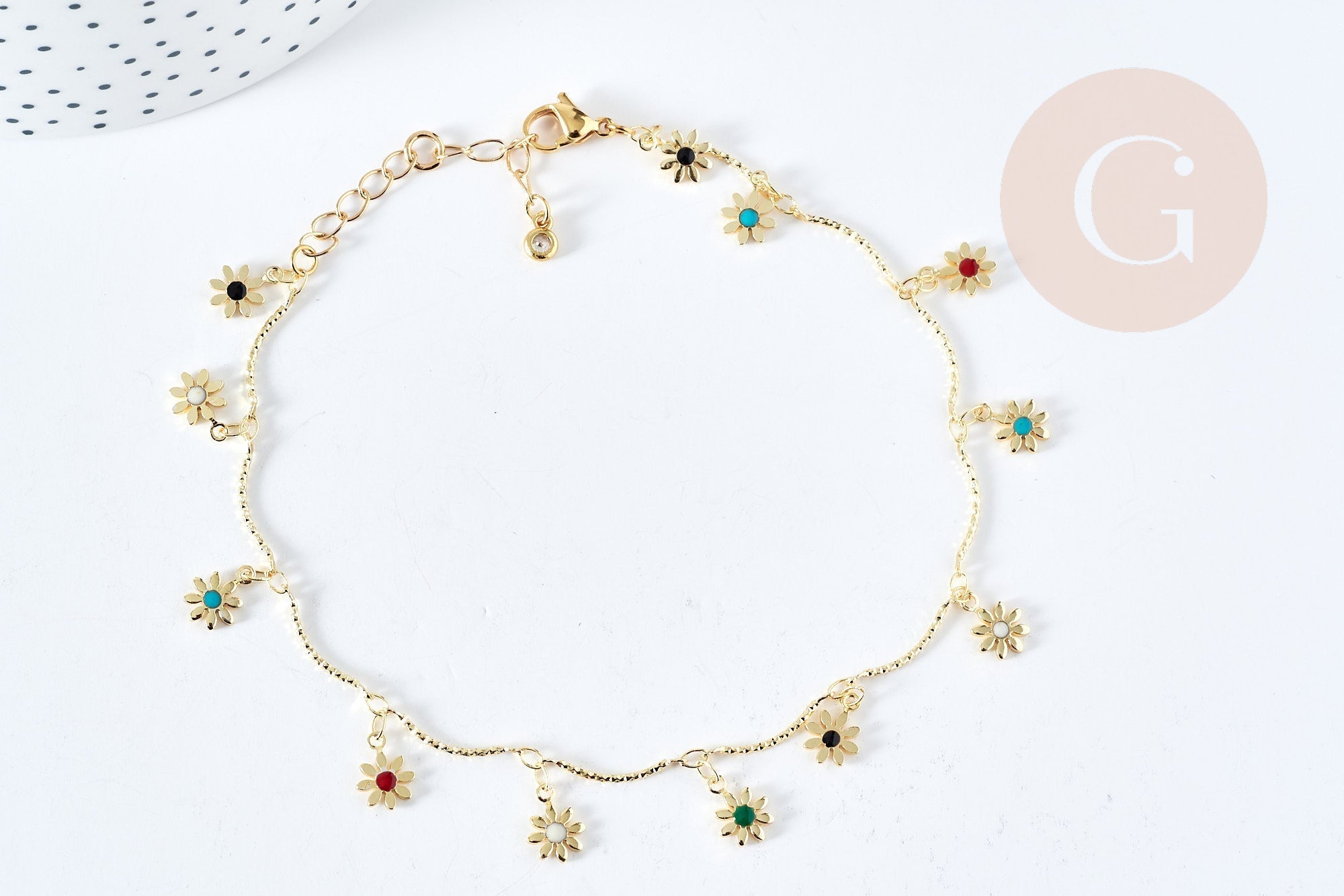 Gingerlily bracelet marguerites bracelet doré émaillé 24,5cm