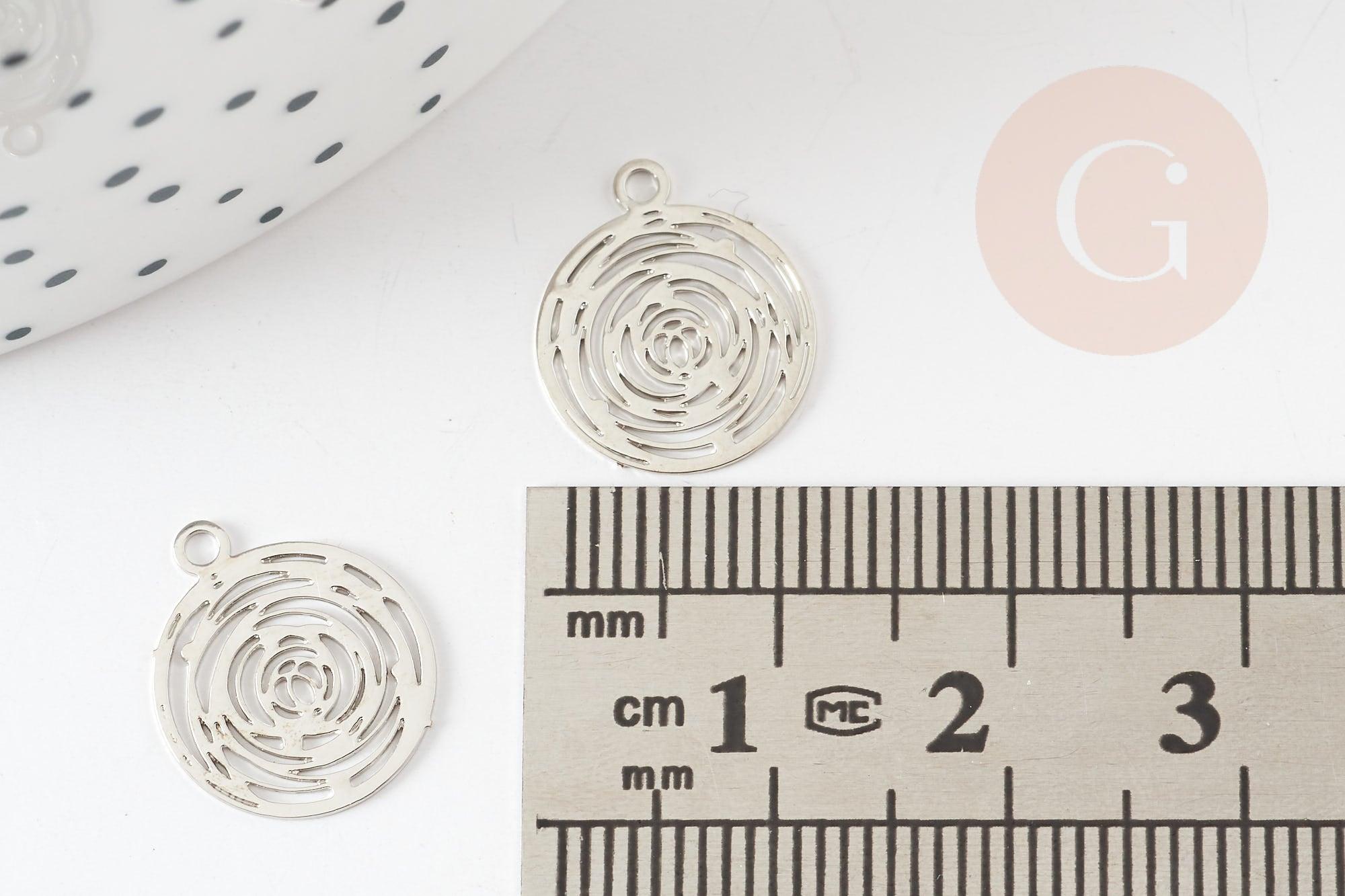 Gingerlily G9305 pendentif estampe fleur rose laiton doré 14mm x2