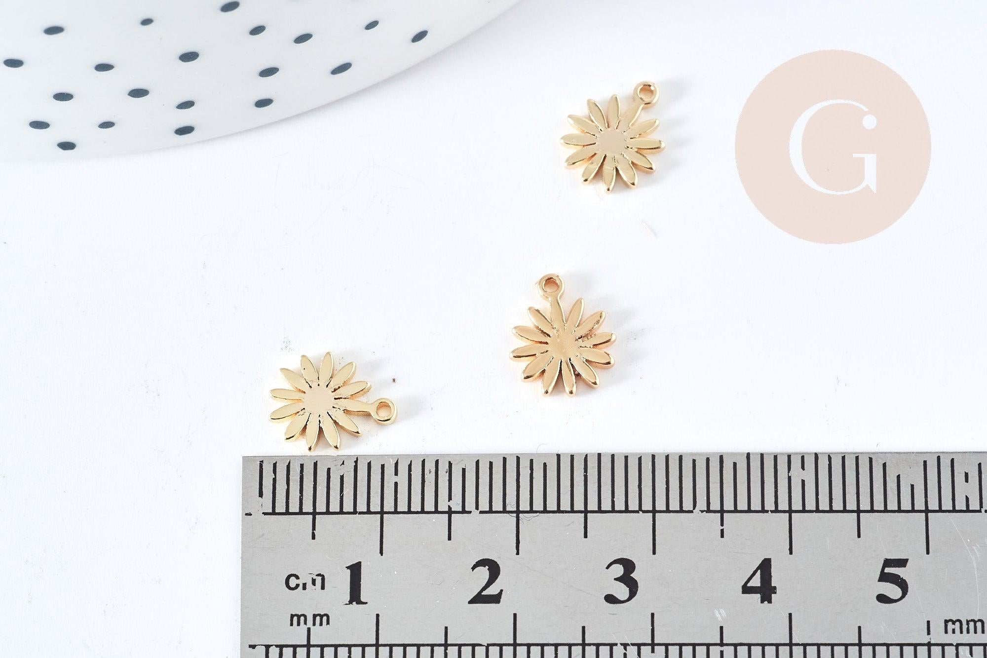 Gingerlily Pendentifs Breloque fleur marguerite dorée 10mm x2