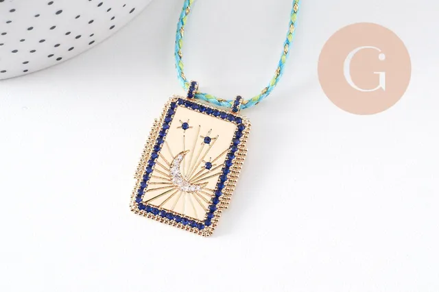 Gingerlily collier médaille lune émaillée zircons bleus 45cm