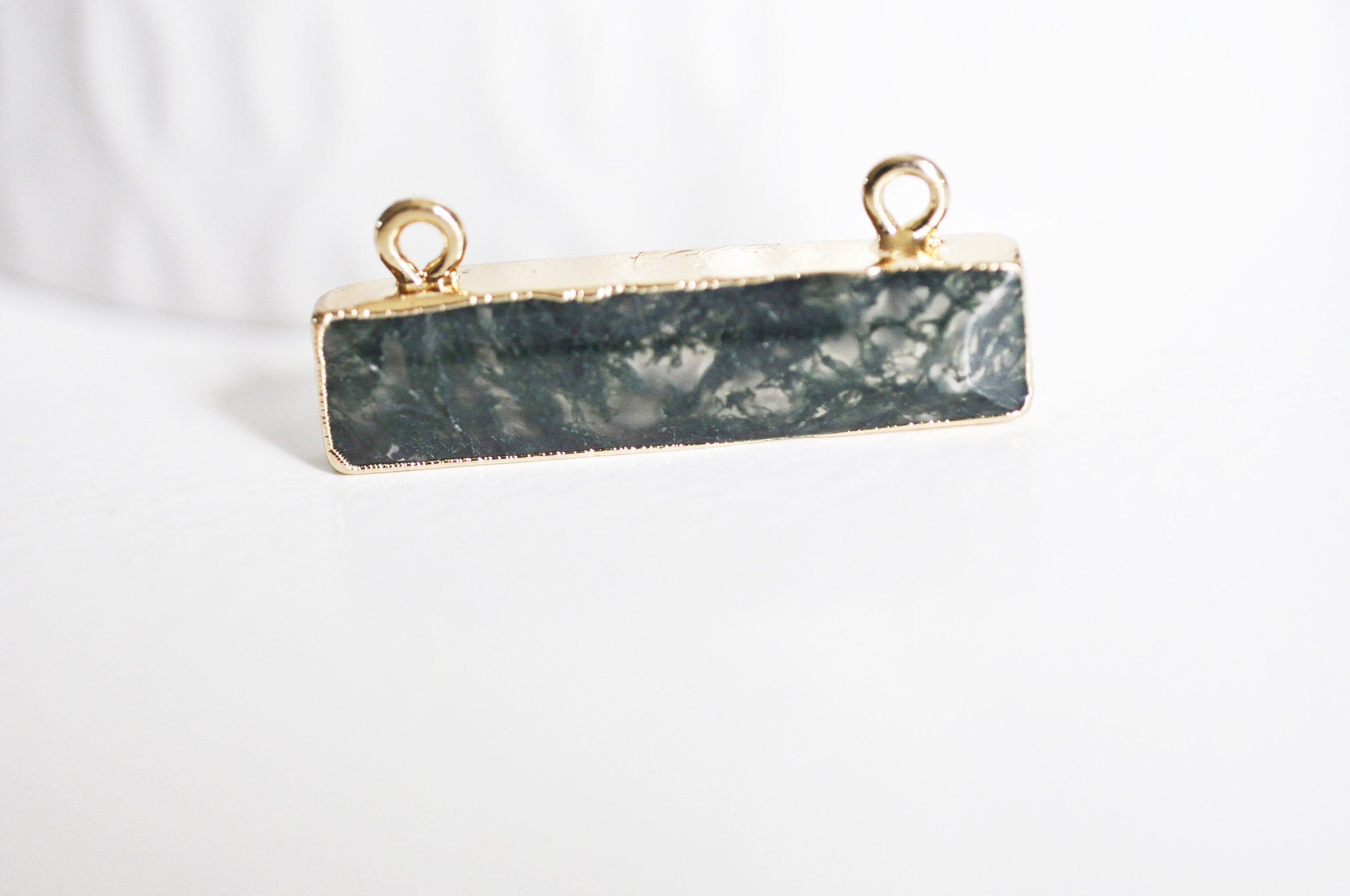Gingerlily pendentif G2654 agate mousse verte rectangle 30.5mm