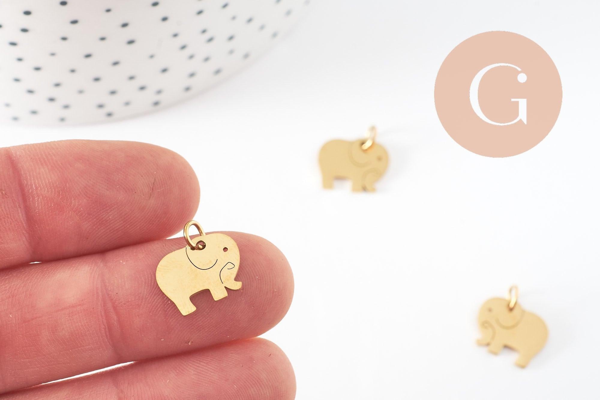 Gingerlily éléphant G9838 pendentif acier doré 11 mm x1