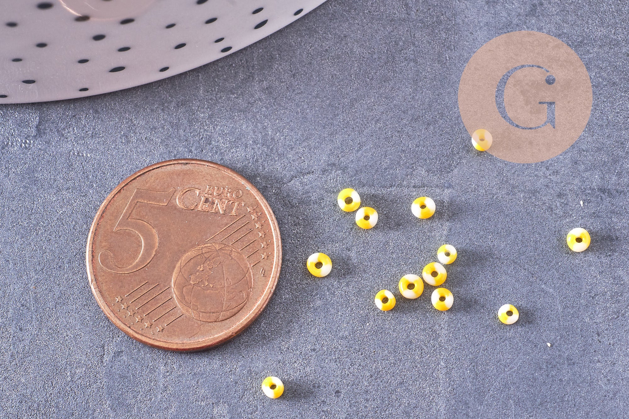 Gingerlily Perles perle rocaille rayée jaune blanc 2mm 10g