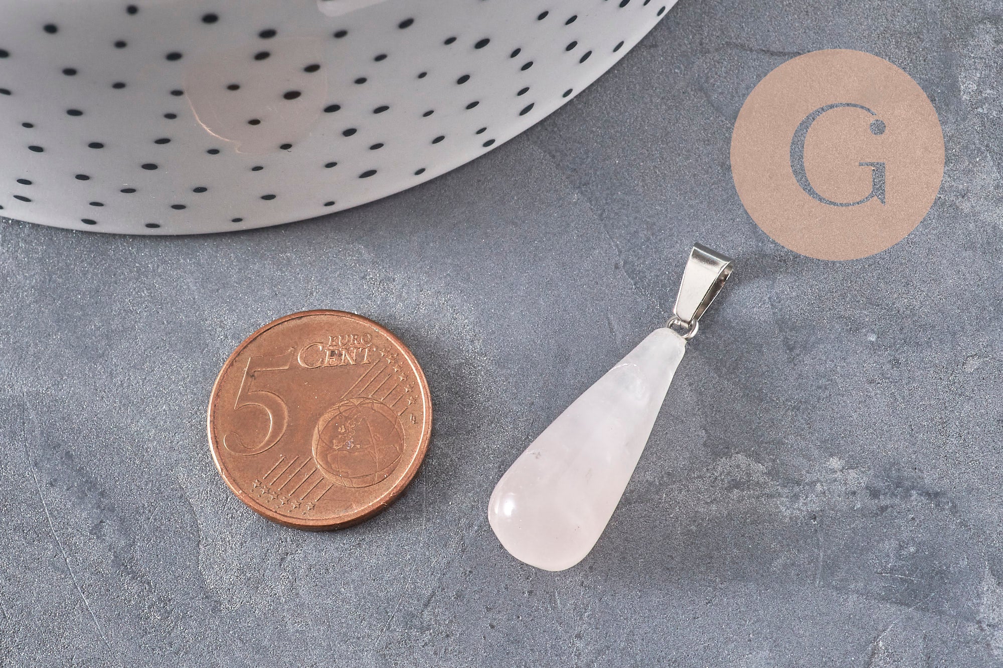 Gingerlily pendentif goutte quartz rose G11118 28mm