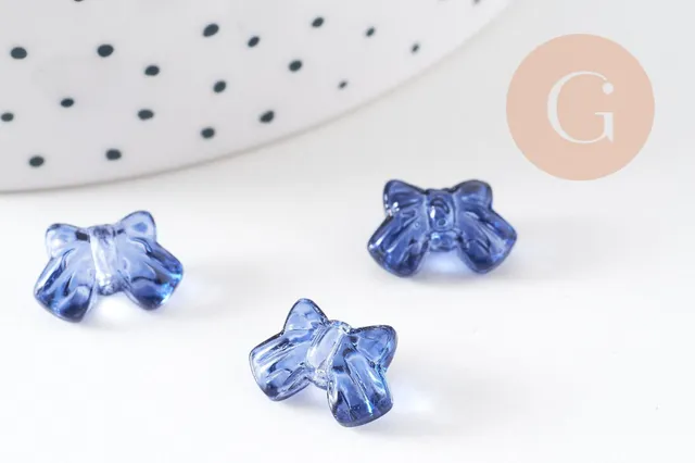 Gingerlily Perles DIY noeud papillon verre bleu irisé x10