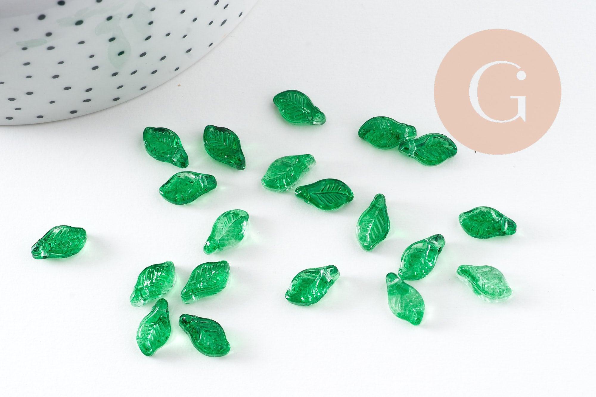 Gingerlily Pendentif DIY breloque feuille verre vert 12mm x20