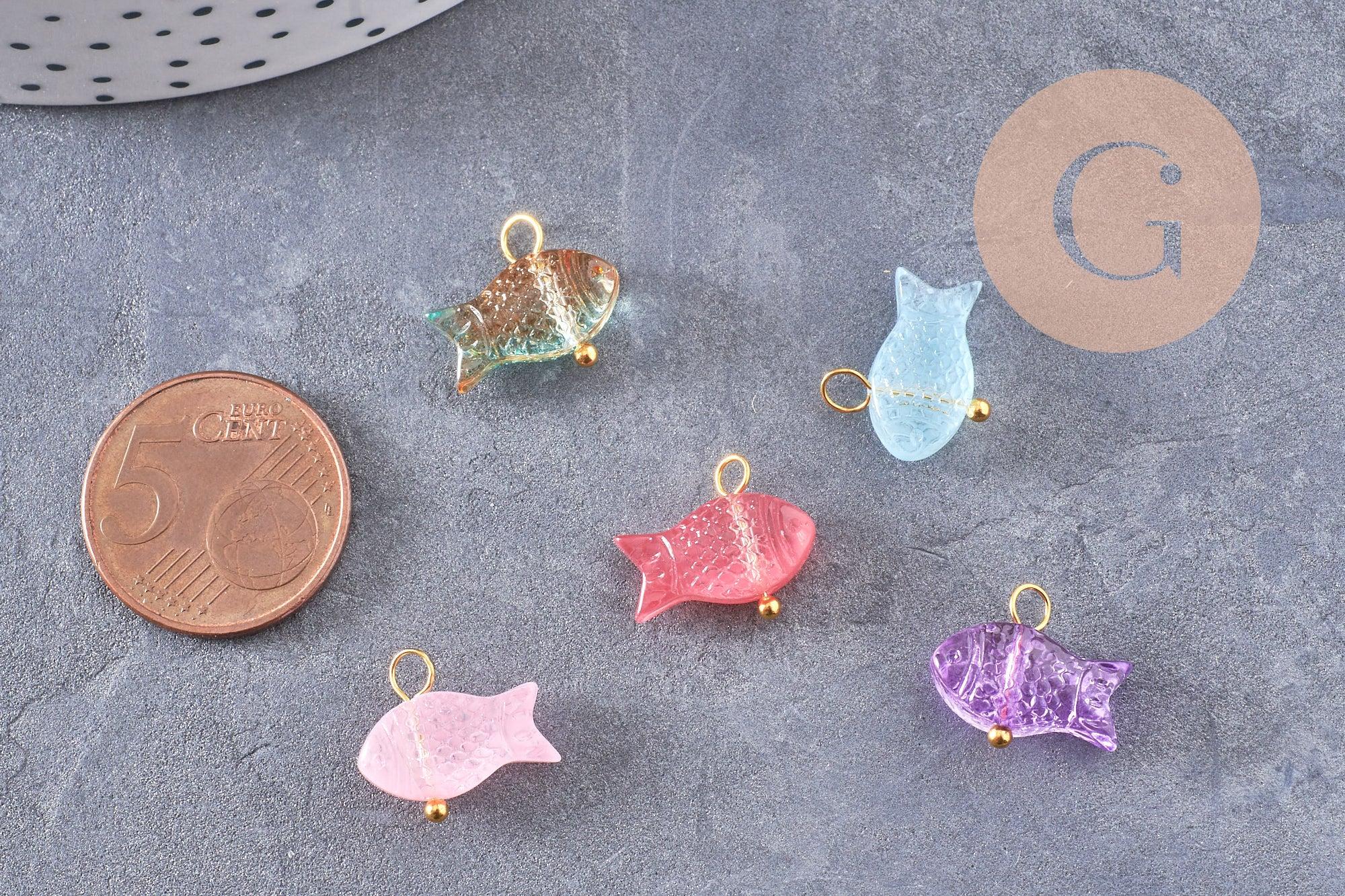 Gingerlily Breloque poisson G10218 verre multicolore doré 15,5mm x5