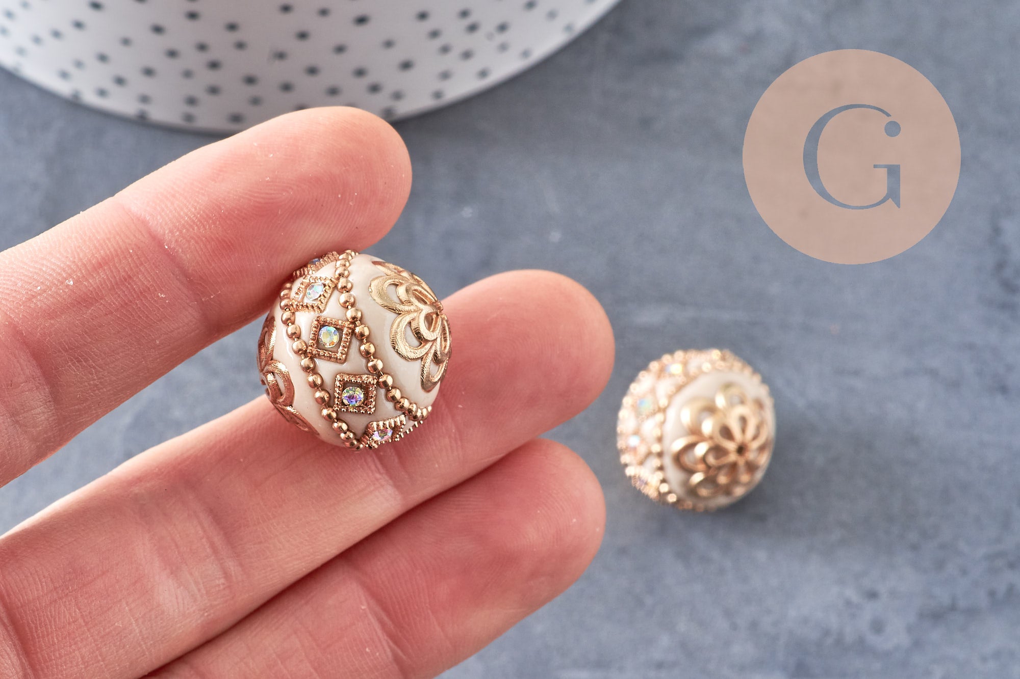 Gingerlily Perles DIY perle indonésienne G5906 grise strass 19,5mm