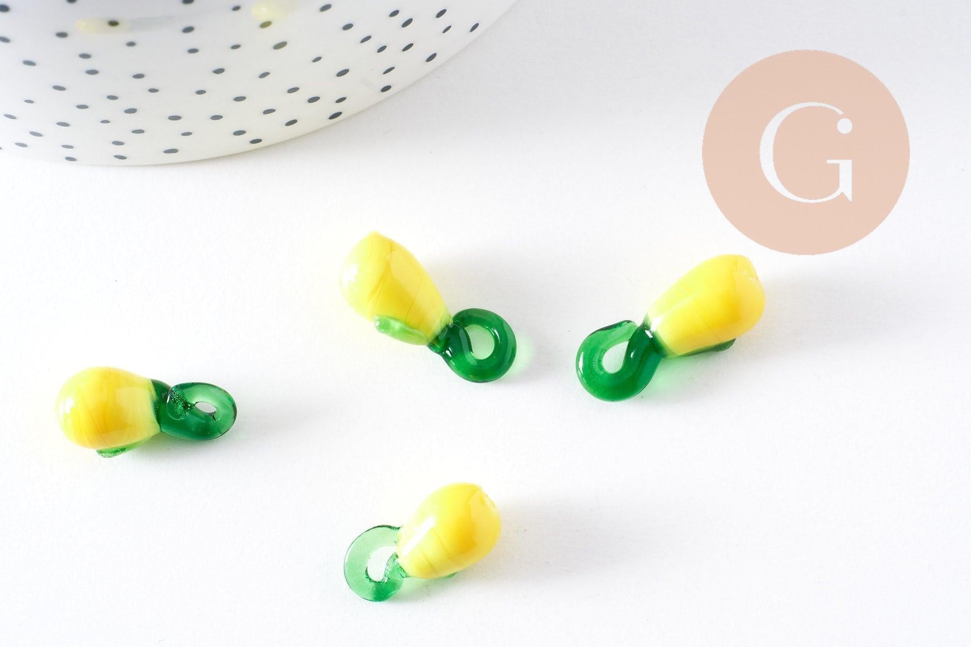 Gingerlily pendentif citron jaune verre artisanal 19mm x2