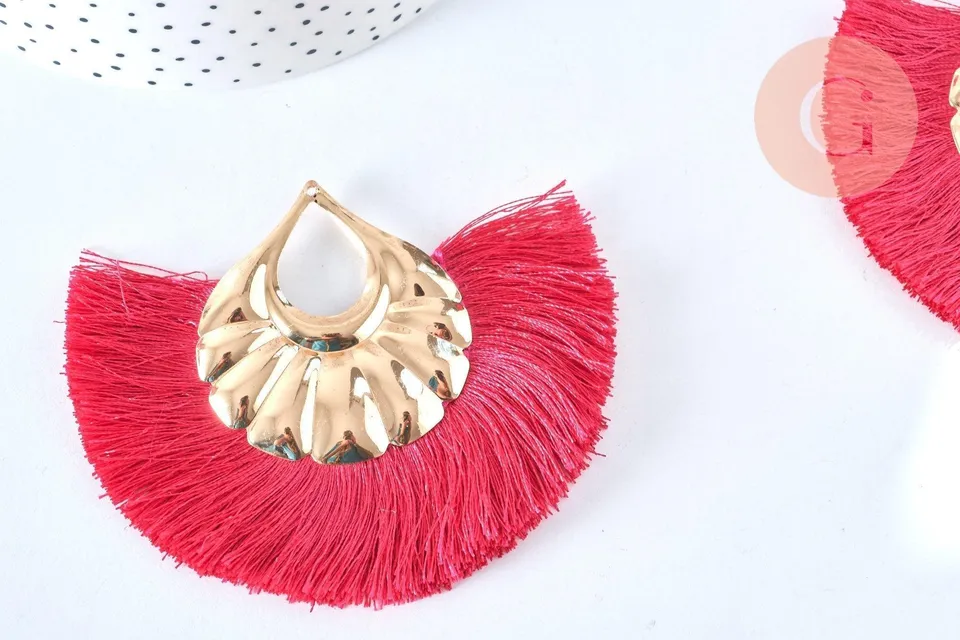 Gingerlily Perles G6837 pendentif pompon fuchsia 85mm x2