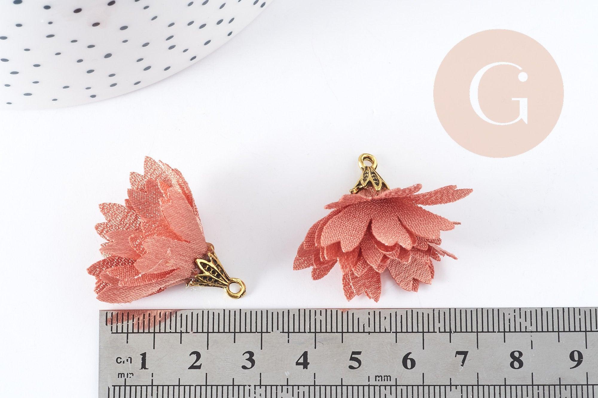 Gingerlily Pendentif fleur G8990 soie rose corail lot 2