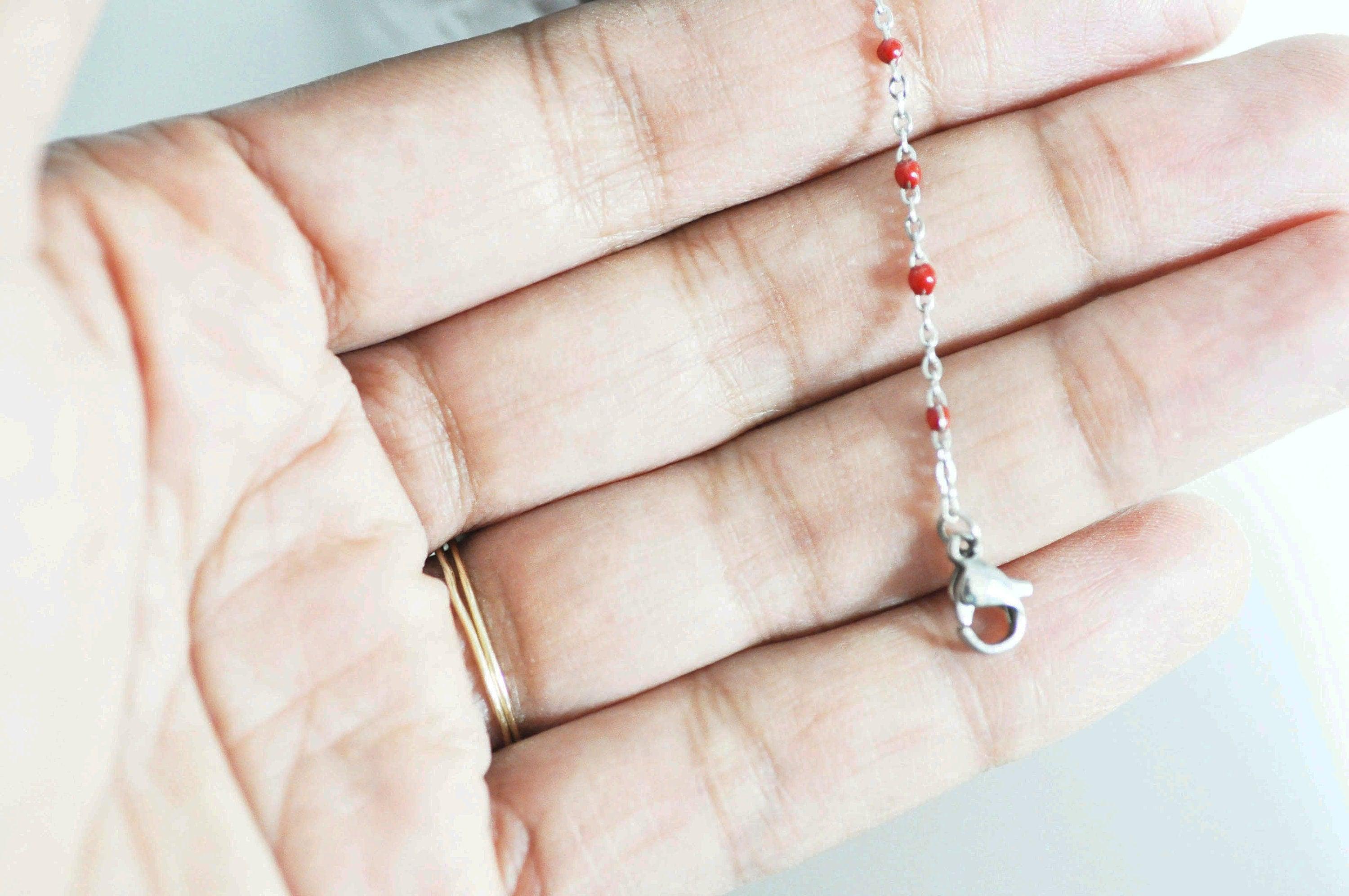 Gingerlily Chaînes Collier acier résine rouge 2mm 45cm G2398