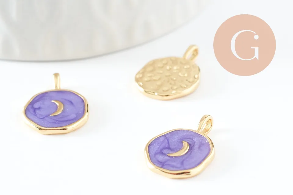 Gingerlily Pendentifs DIY G4272 médaille lune violet émail 18mm x1