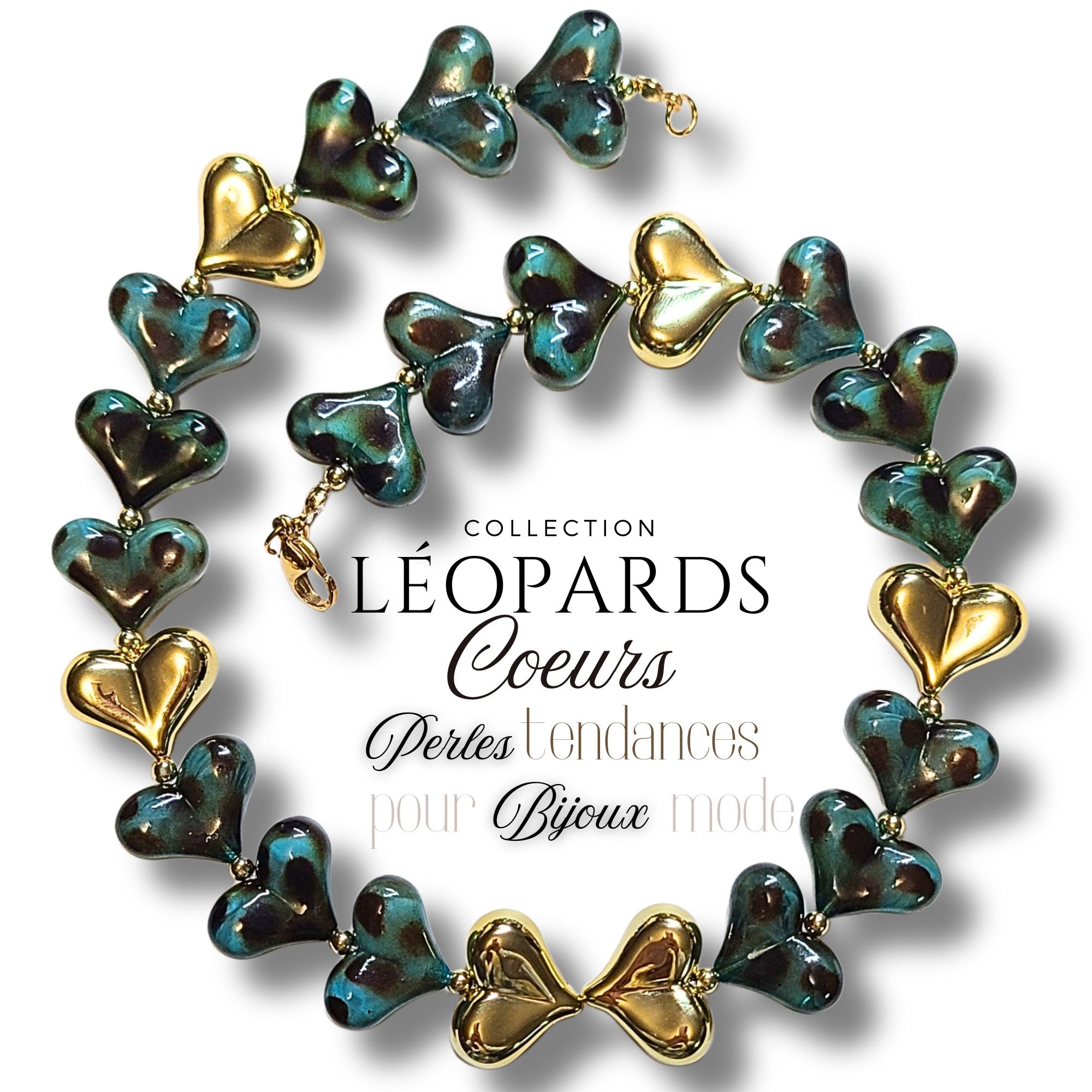 ARTSHOP HeartLine Cœur Léopard Havane perle acrylique x1 waterproof