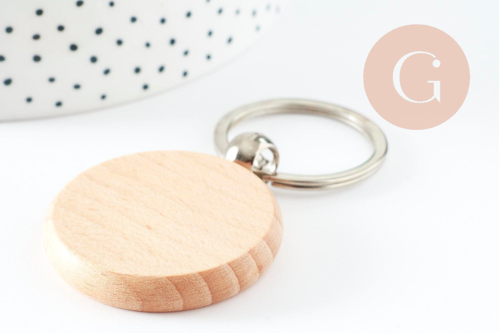 Gingerlily Porte-clés rond bois 48,5mm à personnaliser x1
