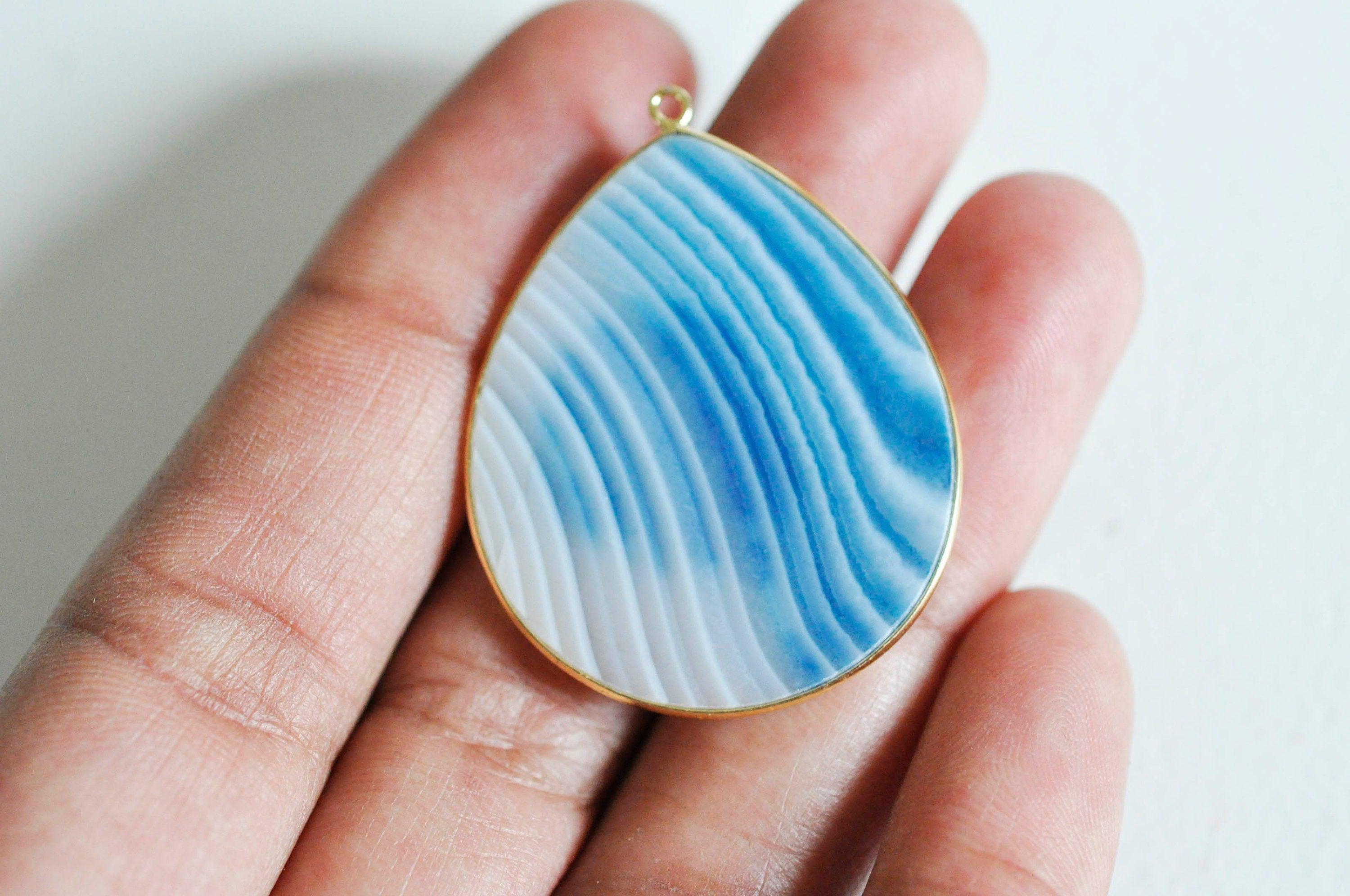 Gingerlily pendentif goutte G3719 agate bleue 41mm doré