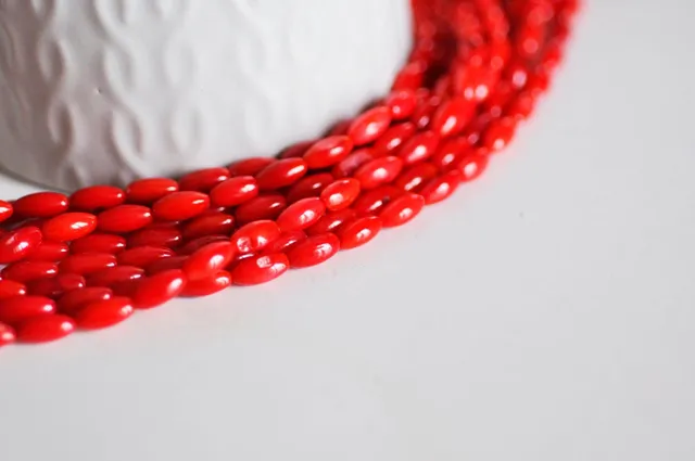 Gingerlily Perles ovales corail rouge 4x8mm fil 39cm