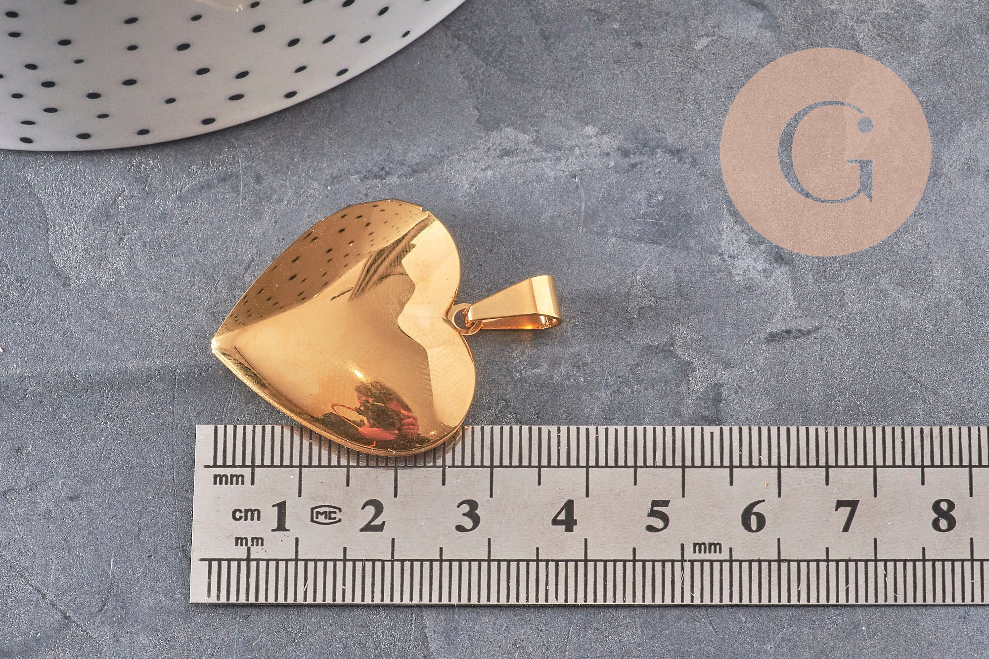 Gingerlily Perles locket coeur acier doré 21mm G11139