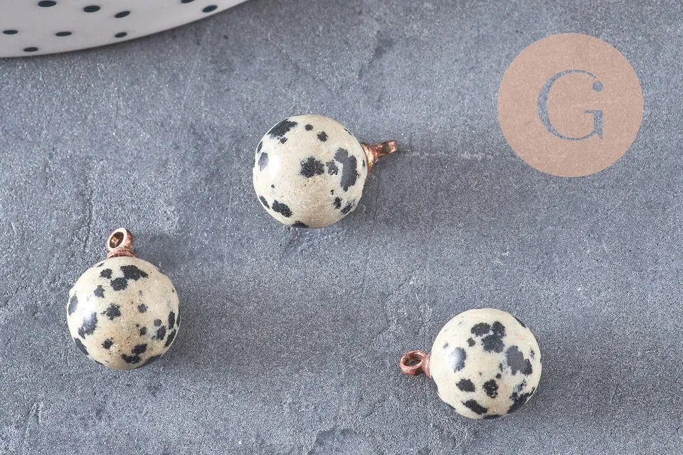 Gingerlily Perles Pendentif Goutte Jaspe Dalmatien 14mm x1