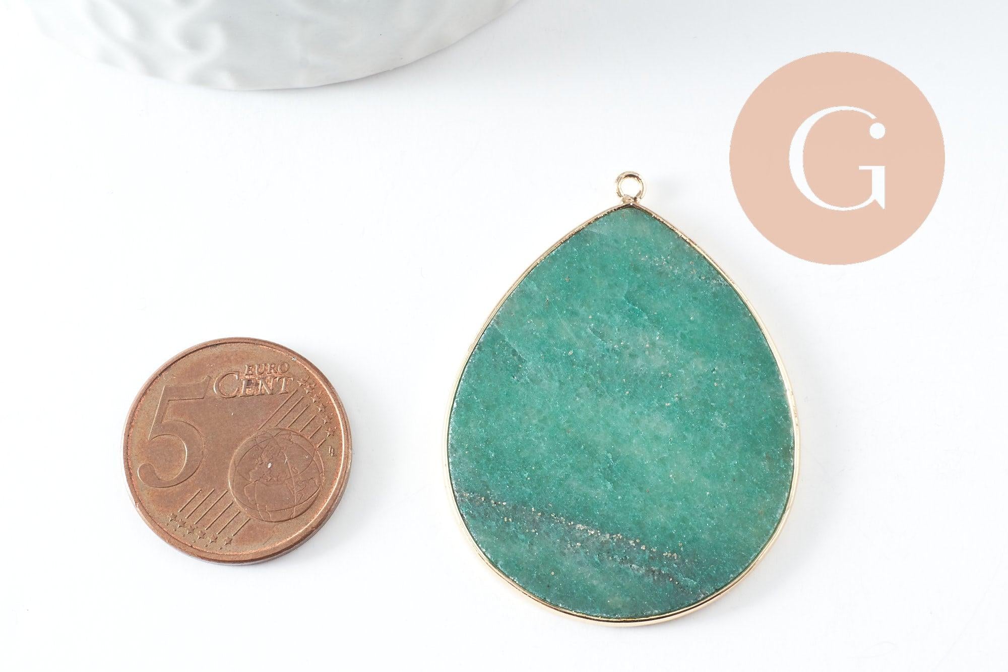 Gingerlily Pendentifs Goutte aventurine verte 44mm laiton doré