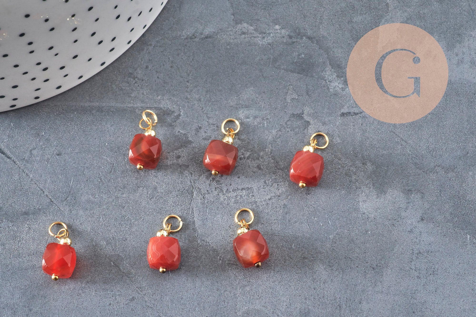 Gingerlily Pendentifs G11241 breloque cube cornaline 14.5mm