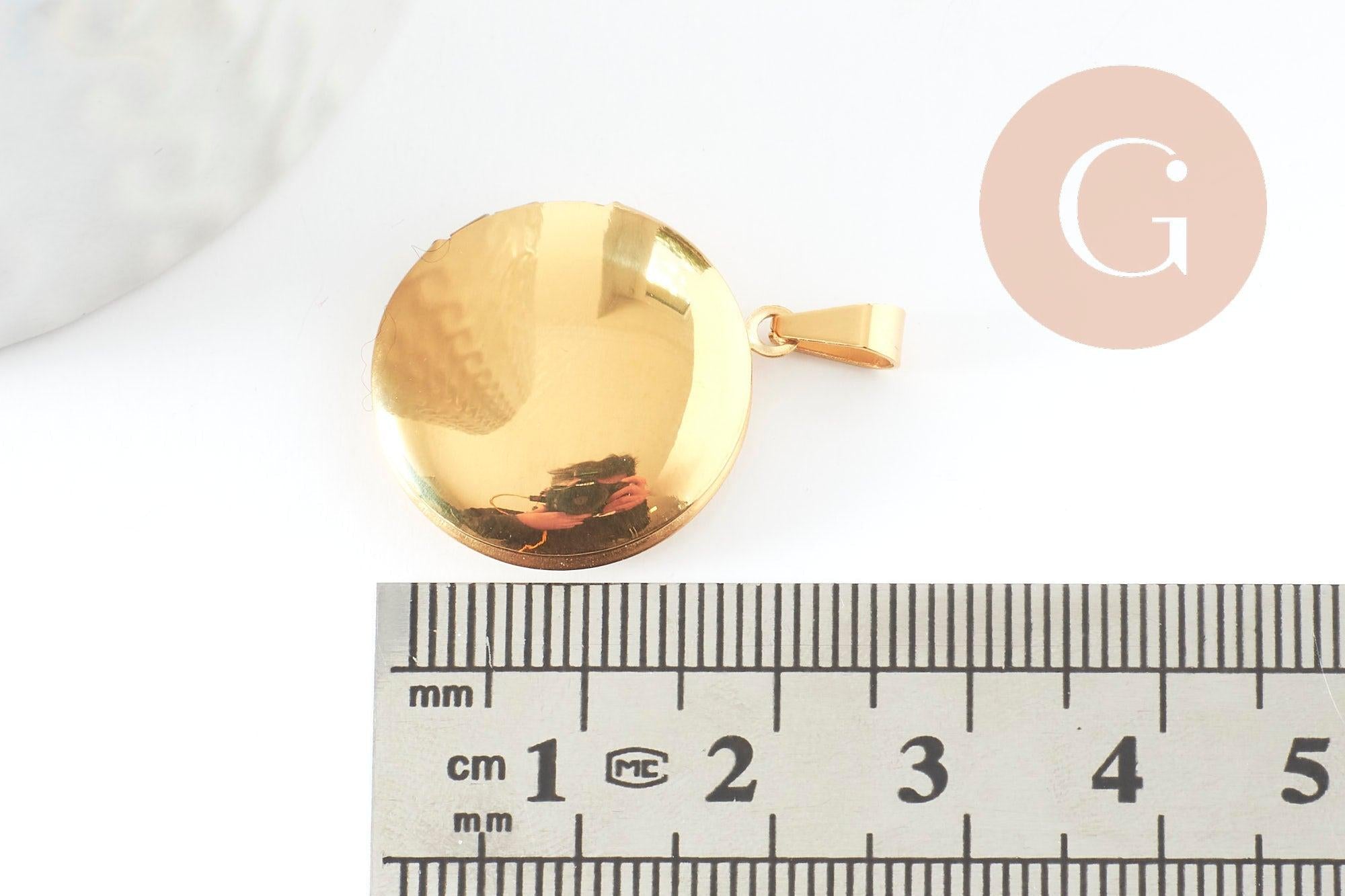 Gingerlily Pendentifs G9461 locket rond acier doré 23mm x1