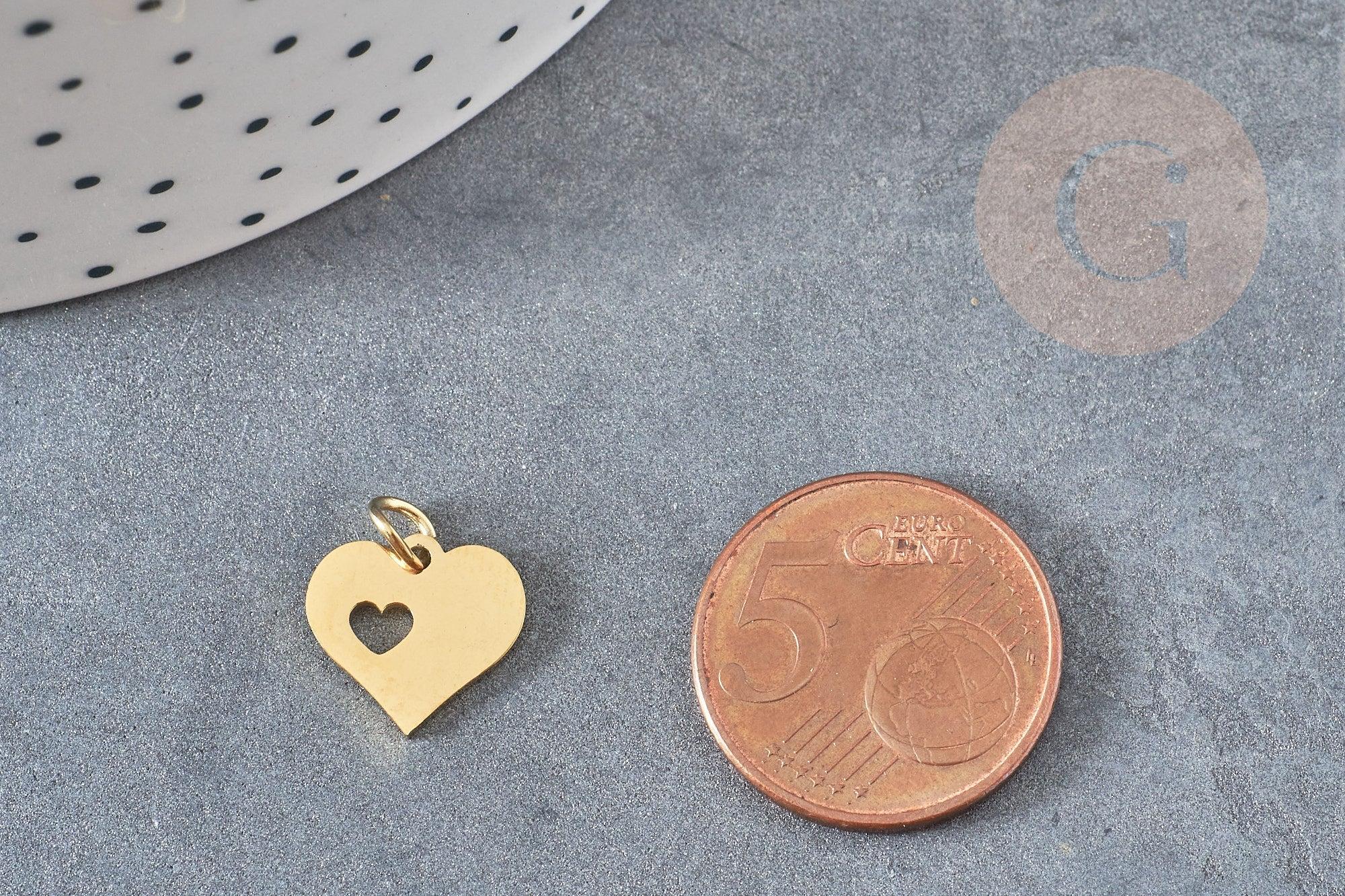 Gingerlily Perles G2993 pendentif cœur acier doré 12mm