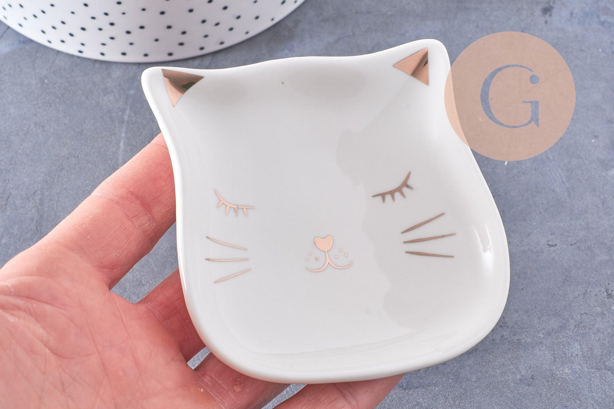 Gingerlily Boîtes coupelle chat porcelaine blanche 85mm x1 doré