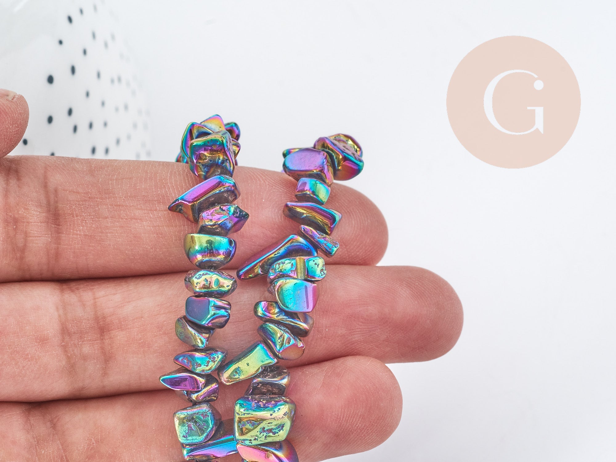 Gingerlily Perles pépites hématite multicolore 5-15mm fil 39cm