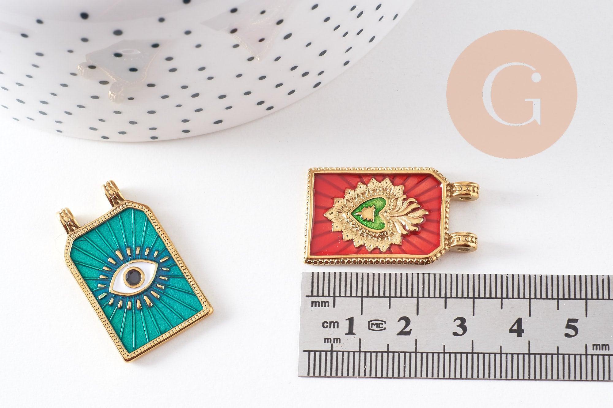 Gingerlily Pendentif rectangle oeil acier doré 32mm x1