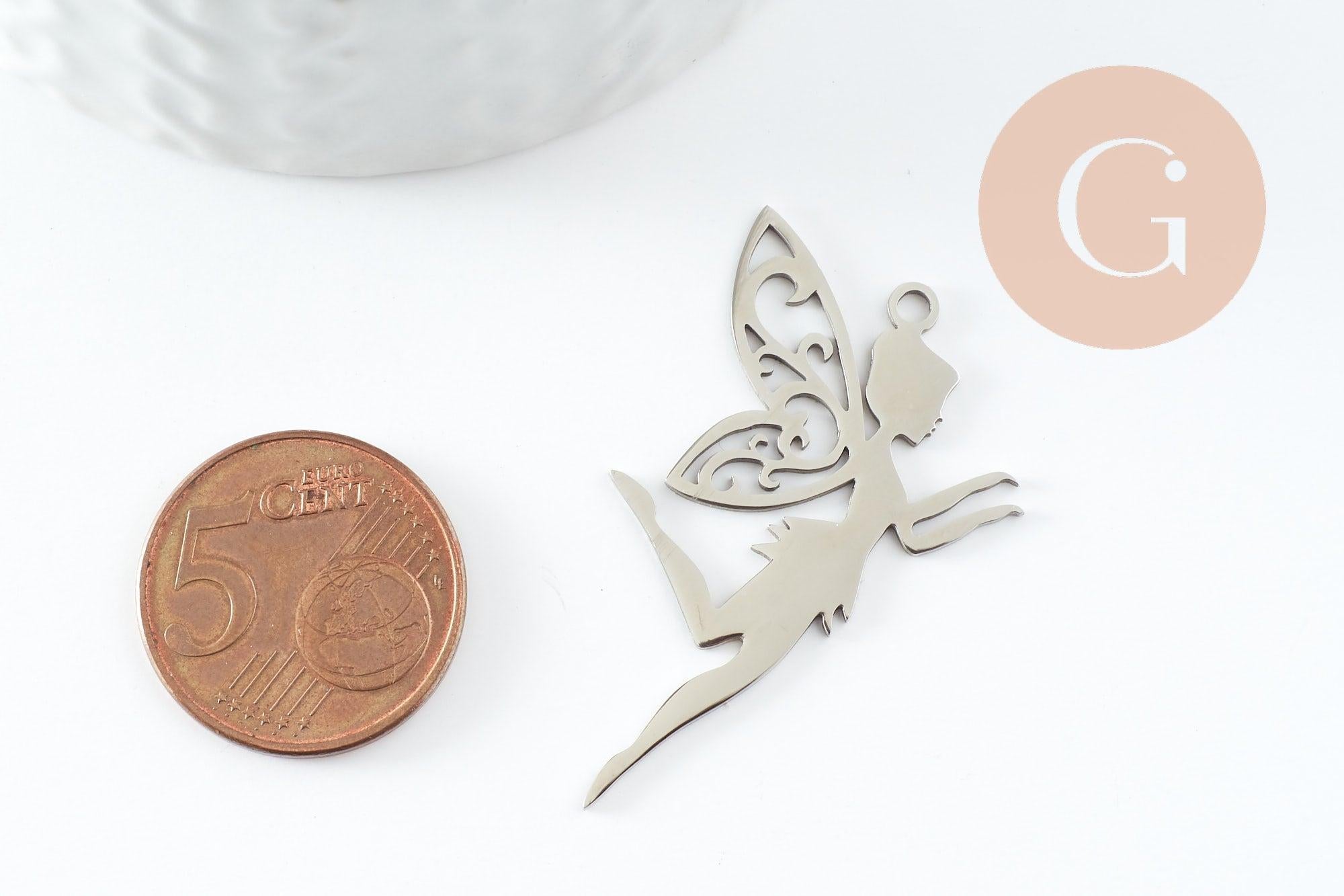 Gingerlily fée ange G9803 pendentif acier platine 41mm x1