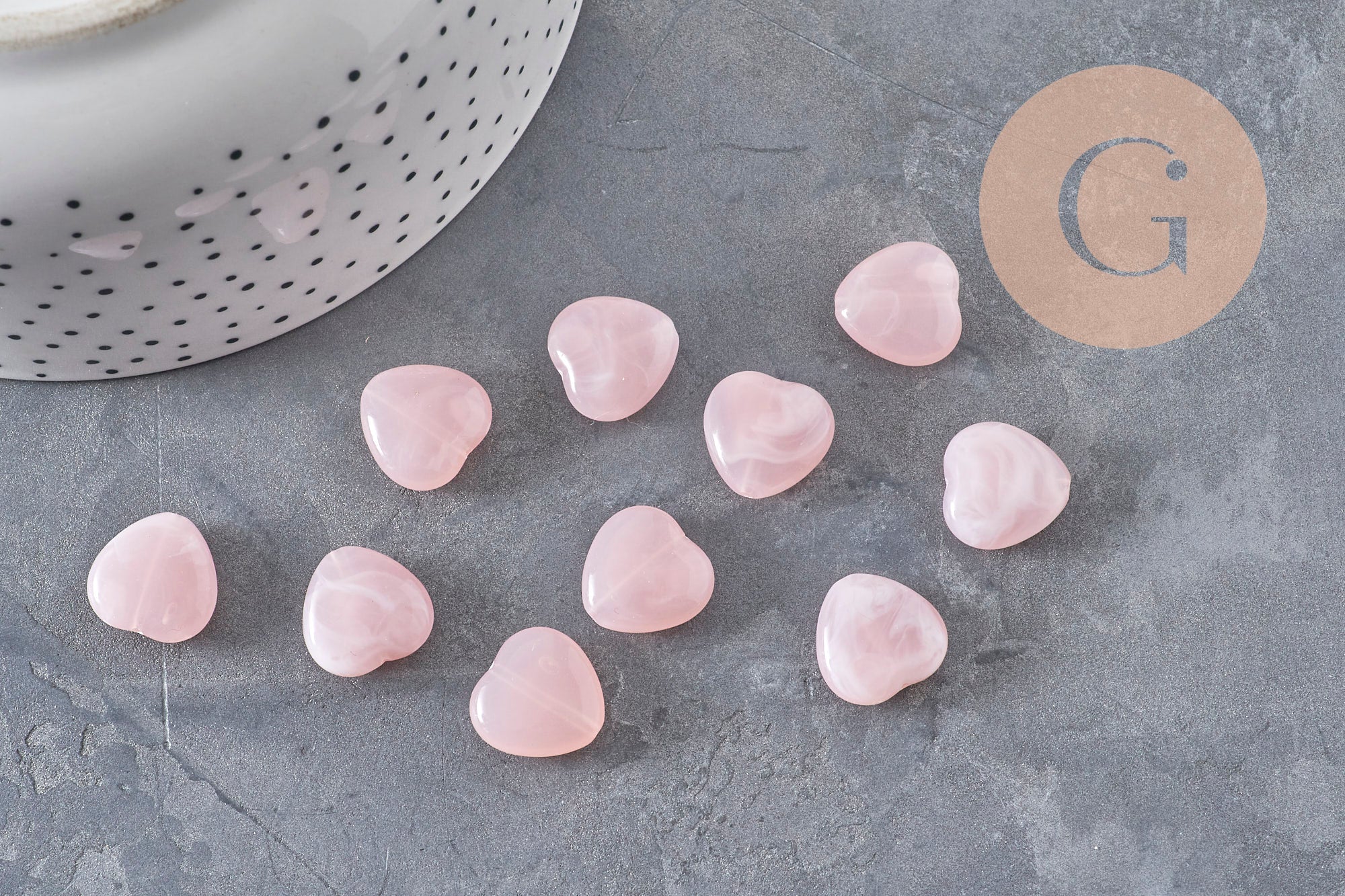 Gingerlily Perle cœur acrylique rose marbré 15mm x10