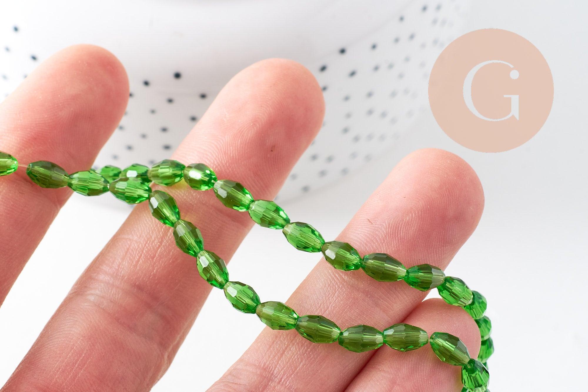 Gingerlily Perles G10600 perles verre vert clair 6x4mm fil 38cm