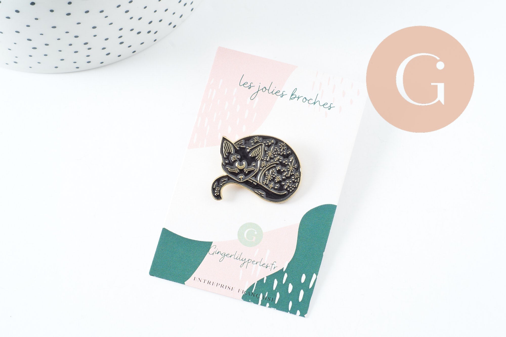 Gingerlily Broches pin's Chat noir G9742 broche 28mm doré