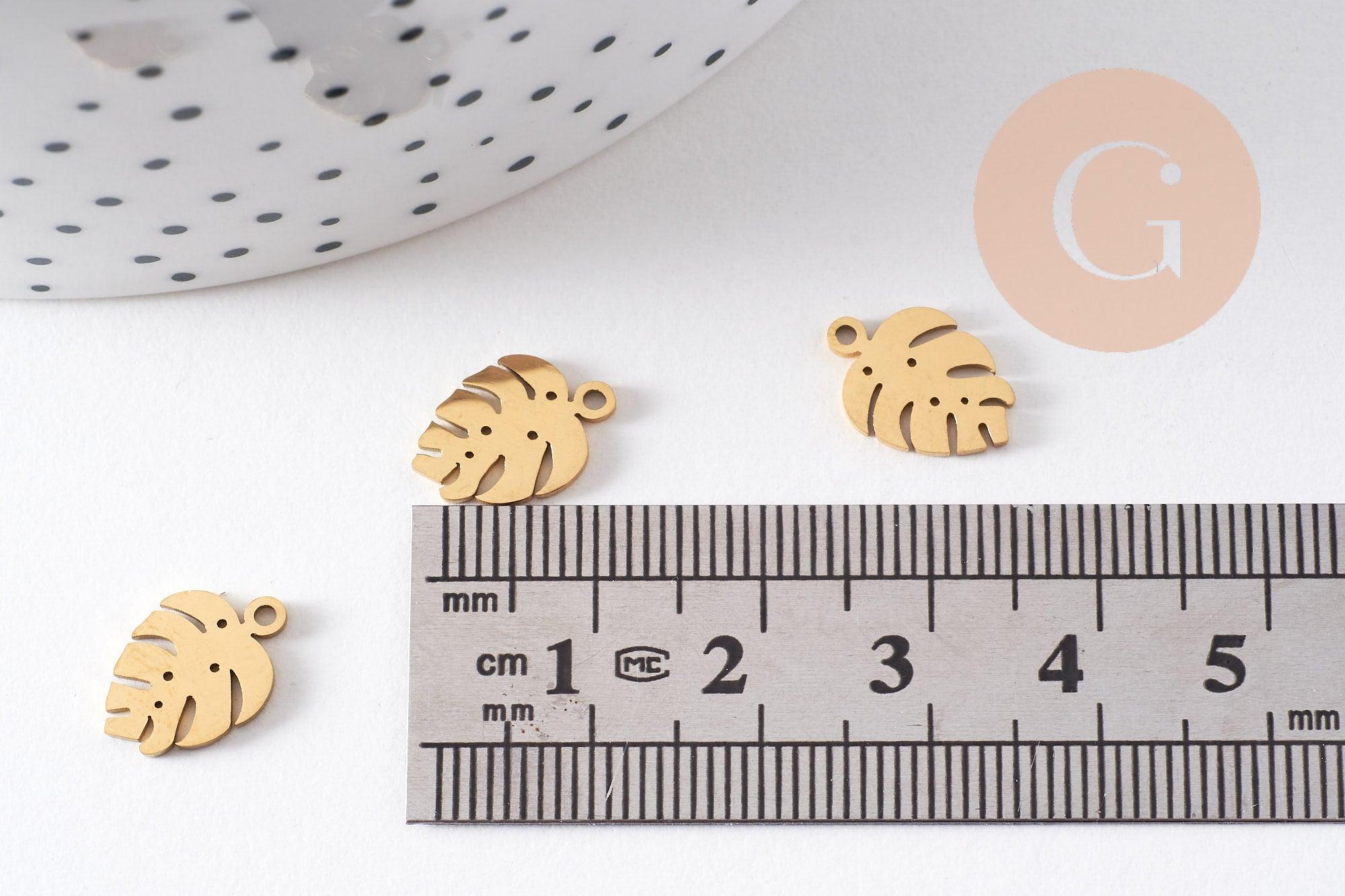 Gingerlily Pendentifs G10541 feuille monstera acier doré 13mm x2