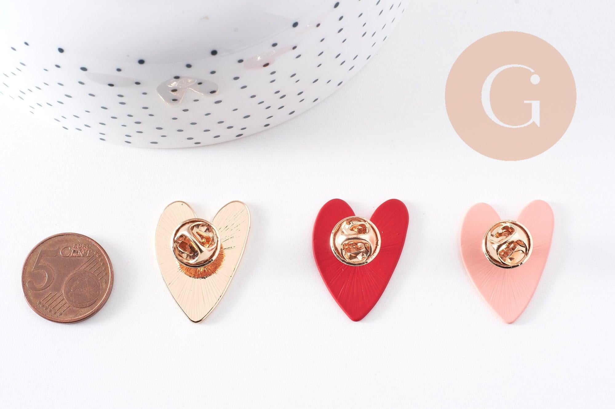 Gingerlily Broche pins coeur G10139 zamac doré rouge 29mm