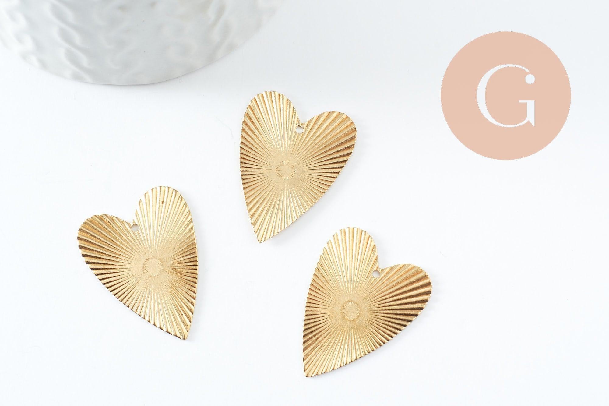 Gingerlily G9756 pendentif coeur strié laiton brut 30mm x1